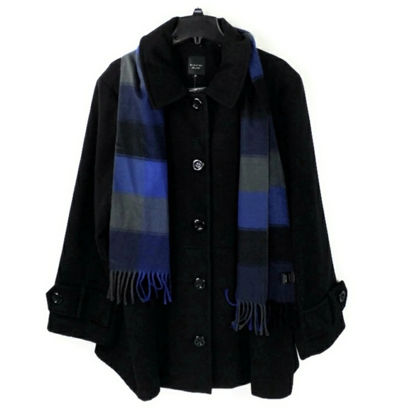 Braetan Black Button Front Single Breasted Winter Coat With Scarf Womens Size 3X - Picture 15 of 15